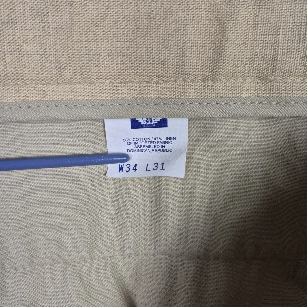 Dockers Class A Pants Mens 38x32 (Fits 34x30)‎ Tan Cotton Linen Old Money Resort